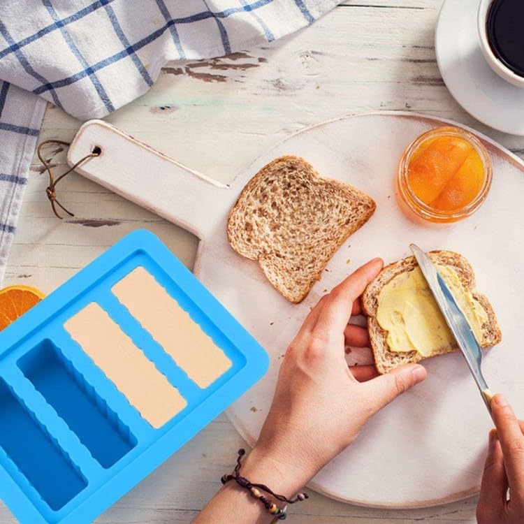 2PCS Butter Silicone Mold with Lid, Non-Stick Butter Mold Tray with Measurements, Butter stick molds with butter paddles for Making Butter for Chocolate Making and Homemade Cakes Baking (Blue&Purple)