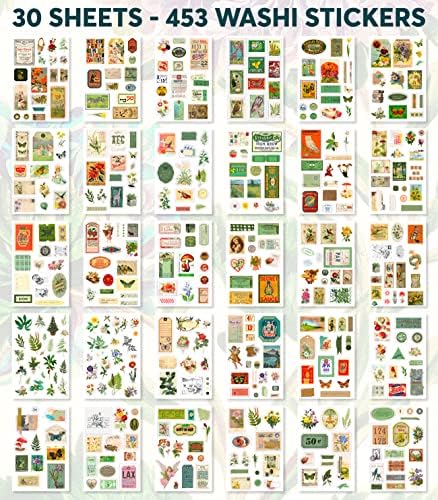 Junk Journal Supplies - Washi Stickers for Scrapbook & Journaling Supplies | 450+ Vintage Journaling Stickers, 20 Scrapbooking Papers, FAYWARE Ephemera for Junk Journals