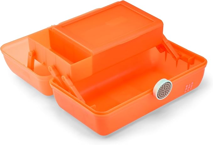 Caboodles On-The-Go Girl Makeup Box, Orange Shimmer, Show Girl Collection, Hard Plastic Makeup Organizer Box, Built-In Mirror, Secure Latch for Safe Travel, Spacious Storage for Large Items