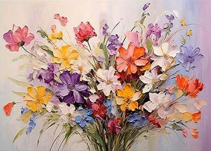 OJTOYART Colored Bouquet Paint by Numbers Kit for Adults Beginner,Adult Paintby Number Kits on Canvas, DIY Acrylic Simple Paints by Number Kits for Home Wall Decor 16 X 20 inch