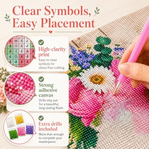 DPDP Diamond Art Kits for Adults - 5D Full Round Drill Flower Bouquet Craft with Tools, DIY Gem Artwork for Beginners, Home Wall Decor, 11.8 x 15.7 inch