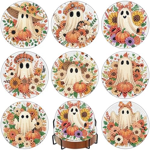 8 Pcs Diamond Art Coasters Kit for Adult with Holder, Diamond Coaster 4x4in