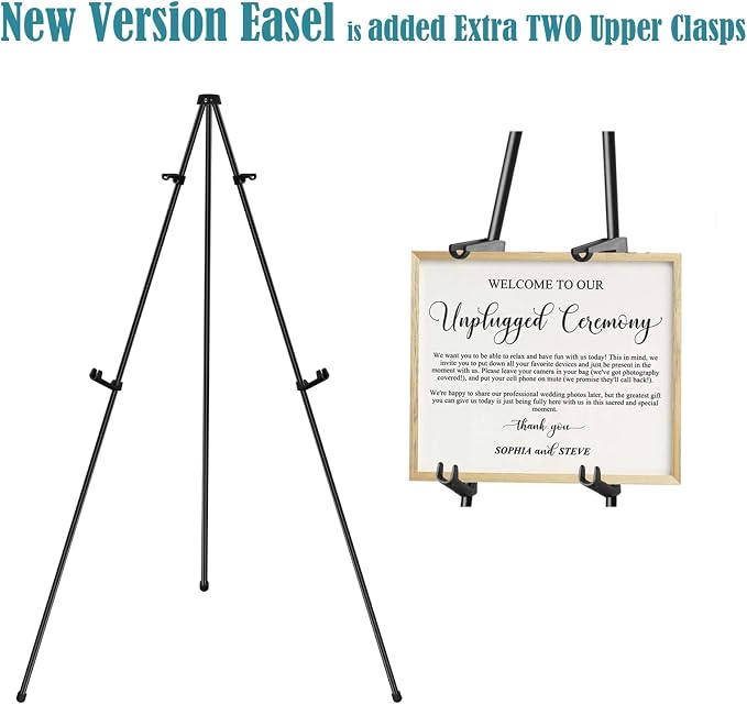 JIUYE 2Pack 63in Instant Easels for Display, Metal Easel Stand | Height Adjustable Metal Floor Tripod for Wedding Posters with Bags,Easy Setup and Breakdown,Light weight for Indoor Use