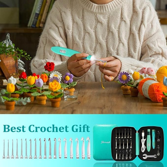 Yarniss 18 Size Counting Crochet Hooks Set with Light Handle 2.0mm~14.0mm