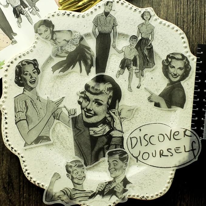 CATaireen Vintage Junk Journal Ephemera Scrapbooking Supplies Translucent Vellum Paper Stickers Card Making Decal Art Aesthetic for Adults (Character Dark -2)