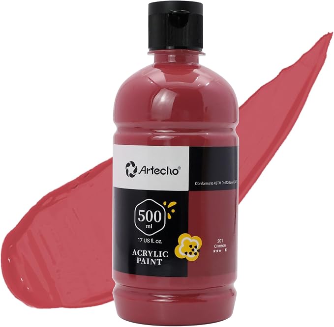 Artecho Crimson Acrylic Paint 500ml / 17oz Large Bottle