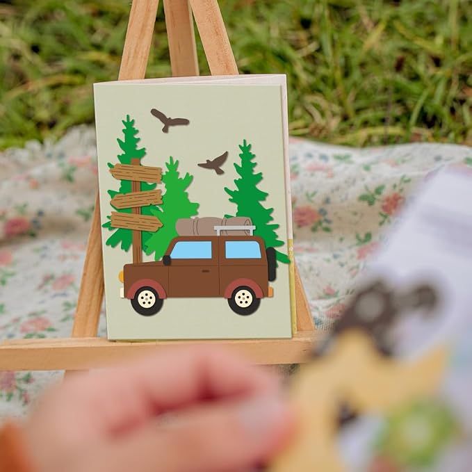 GLOBLELAND Camping Cutting Dies for Card Making Tent Car Cut Die for DIY Scrapbooking Journal Embossing Paper Craft Decor