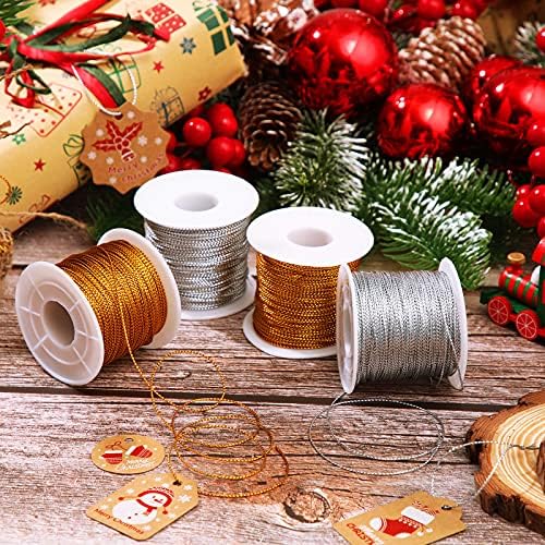 Shappy 440yards x 1mm Metallic Cord Tinsel Rope, Metallic Gold Silver