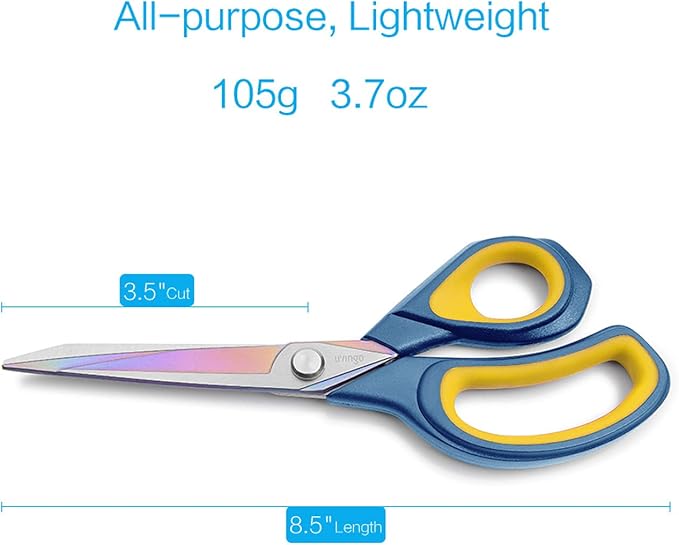 LIVINGO Fabric Scissors 8.5" Titanium Sewing Shears All Purpose | Heavy Duty Forged Steel Blade, Comfort Grip Handle, Dressmaking Leather Craft Cutting