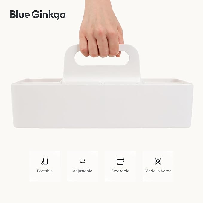 BLUE GINKGO Stackable Organizer Caddy, Long, White, Made in Korea