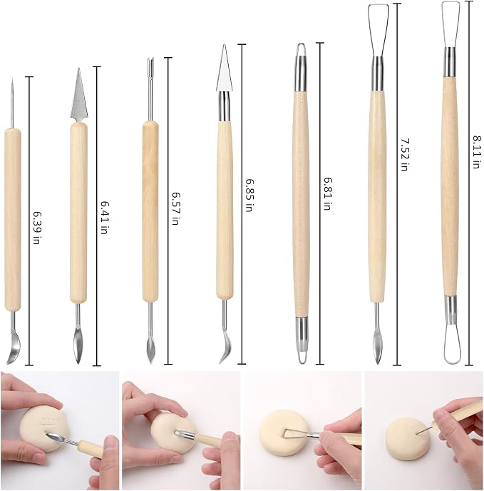 Blisstime 18PCS Clay Sculpting Tools, Basic Clay Pottery Carving Tool Kit with Wooden Handles and Tool Bag