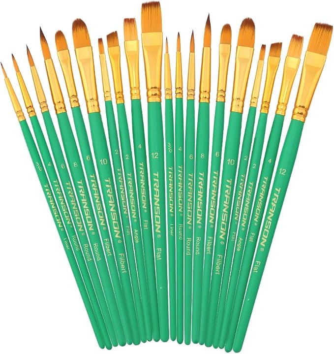 Transon 20pcs Artist Painting Brush Set for Acrylic Watercolor Gouache Hobby Craft Face Rock Painting Green