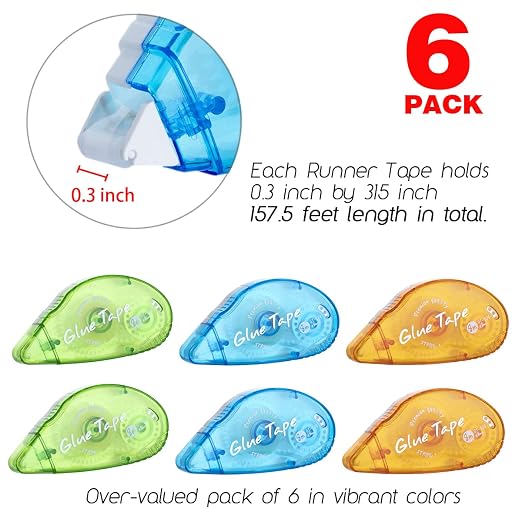XUXU 0.3IN x 26FT Double Sided Tape Roller, Scrapbook Tape Glue Tape