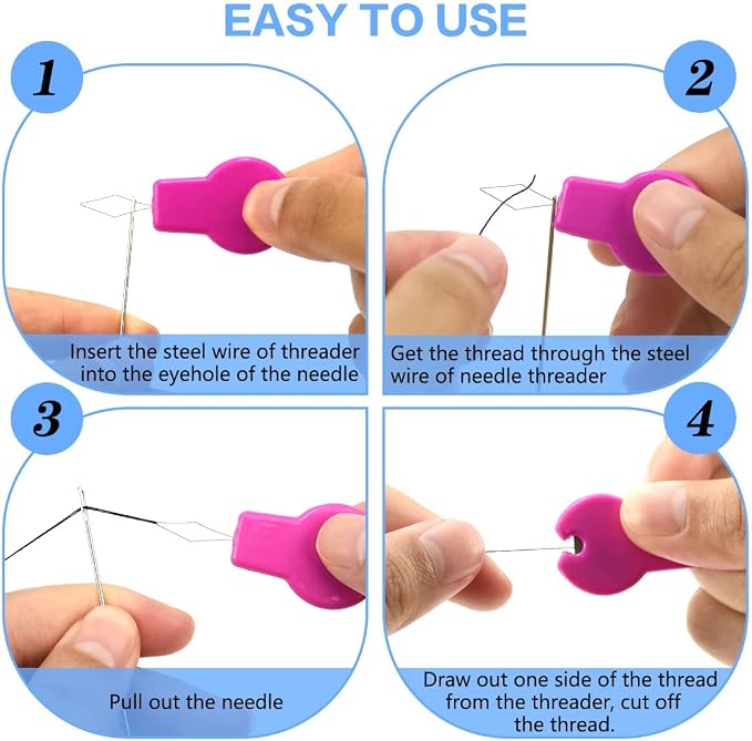 Lechchy Needle Threader for Hand Sewing & Sewing Machine - 10 Simple Needle Threaders for Embroidery Floss + 2 Seam Rippers + 2 Drawstring Threaders + 5 Needles