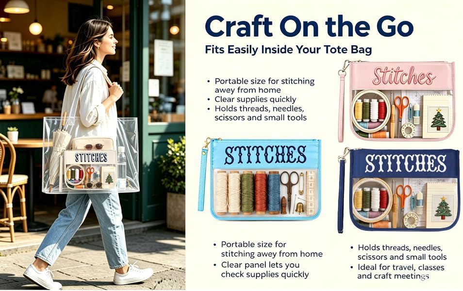 RF REENFAYA Clear Zipper Project Pouch for Needlepoint & Embroidery (Multicolor)