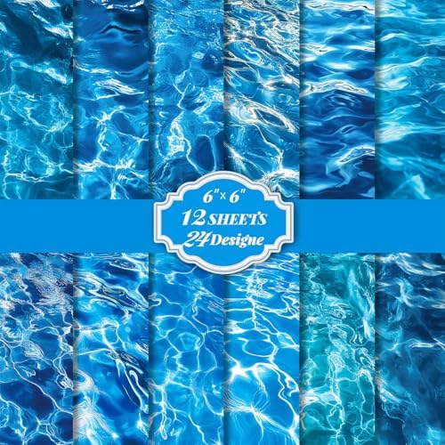 Blue Sea Scrapbooking Paper Pad - 24 Sheets Ripple Pattern Aesthetic Origami for Decor Scrapbook Collage Journals Decoupage Wrapping Folded Supplies Gift Cards DIY Crafts Photo Album
