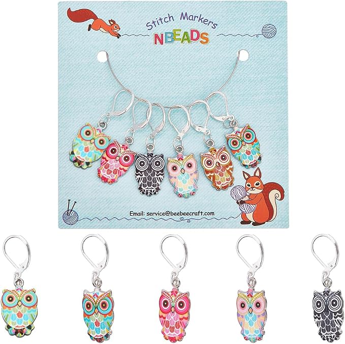 NBEADS 6 Pcs Owl Stitch Markers, 6 Colors Alloy Enamel Crochet Stitch Marker Charms Locking Stitch Marker for Knitting Weaving Sewing Accessories Quilting Handmade Jewelry