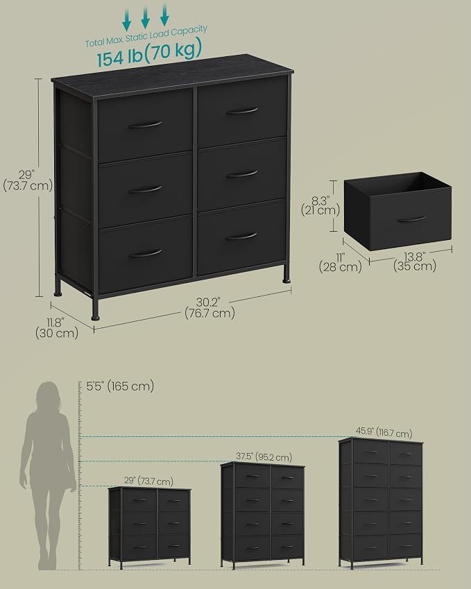 SONGMICS Dresser for Bedroom, Tall Dresser with 6 Fabric Drawers