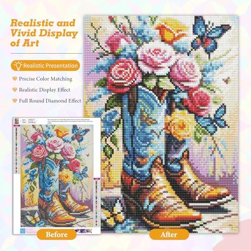 Cowboy Boots Diamond Art Kits for Adults Beginners 12x16 in, DIY Craft Gift