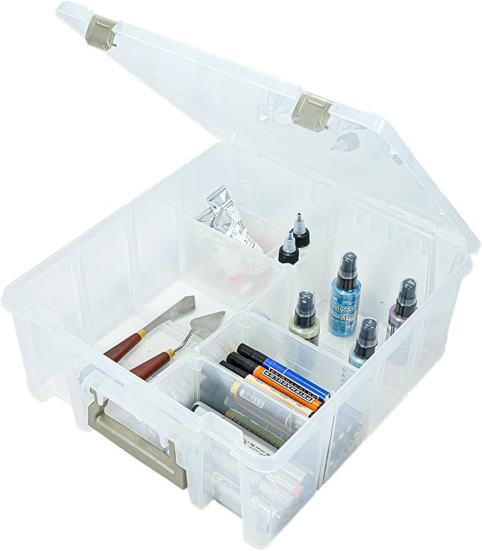 ArtBin 6990SO Super Satchel Double Deep with Removable Dividers, Large Portable Art & Craft Storage with Handle, Translucent/Gold