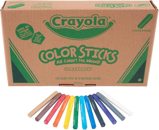 Crayola Color Sticks (120ct), 12 Colors, Teacher Supplies for Classrooms, Woodless Colored Pencils Bulk Classpack, Coloring Pencils for Kids
