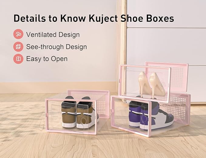 Kuject X-Large Shoe Storage Boxes 12 Pack, Clear Stackable Shoe Organizer