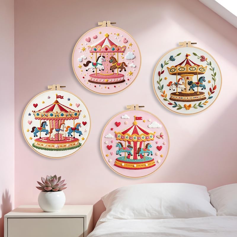 Haootadiy Beginner Embroidery Kit for Adults, Easy Cross Stitch Kit for Beginners and Adults, Full Embroidery Hoop Kit with Needles and Thread Included (Pattern 14)