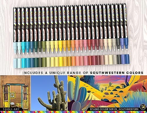 28 Southwestern Colors Acrylic Paint Pens Studio Color Series Markers Set 0.7mm Extra Fine Tip, Rock Painting, Glass, Mugs, Wood, Metal, Canvas, DIY, Detailing. Non Toxic, Waterbased, Quick Drying