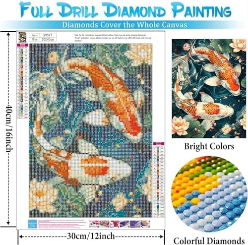 bleihum Diamond Art Kits for Adults Koi, 5D Diamond Painting 12x16inch