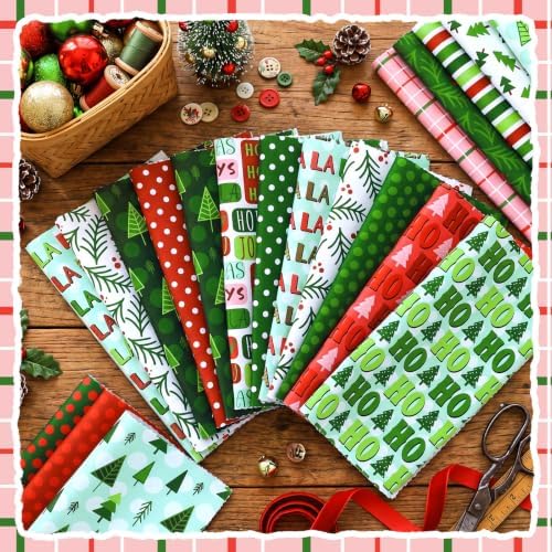 HunnmingRe 20 Pcs 10''x10'' Red Green Christmas Quilting Fabric Squares