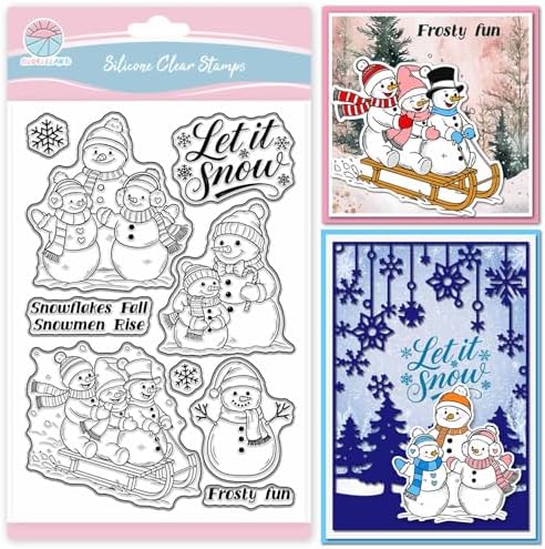 GLOBLELAND Christmas Snowman Clear Stamps for Cards Making Winter Snowflakes Transparent Stamp Snow Frosty Fun Silicone Stamps Seal for Christmas DIY Scrapbooking Photo Album Decor
