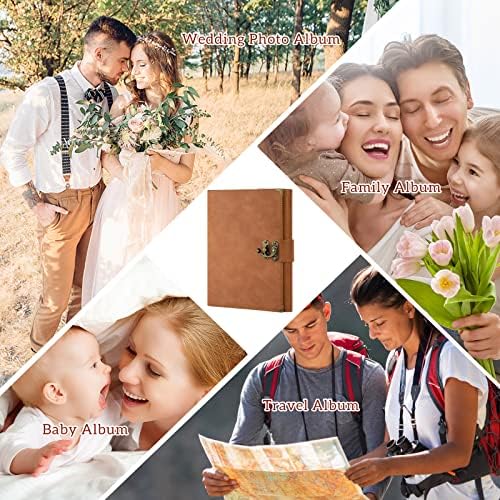 ZEEYUAN Journal Scrapbook Photo Album PU Leather Scrap Book Mothers's Day Gift for Mom Valentines Couples Gift Vintage Family Scrapbook Memory Couples Photo Book 60 Pages