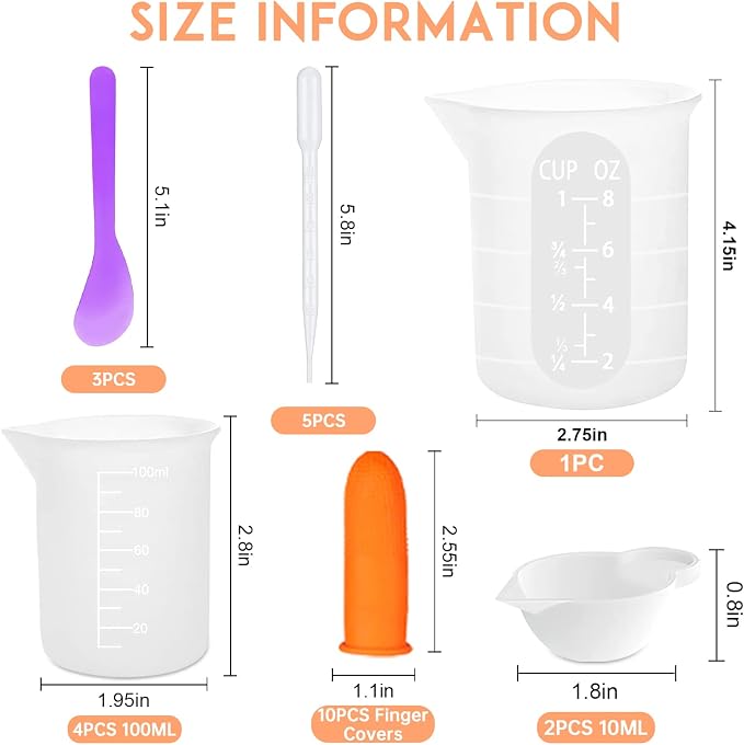 Silicone Resin Measuring Cups, 250&100ml Non-Stick Mixing Cups for Epoxy