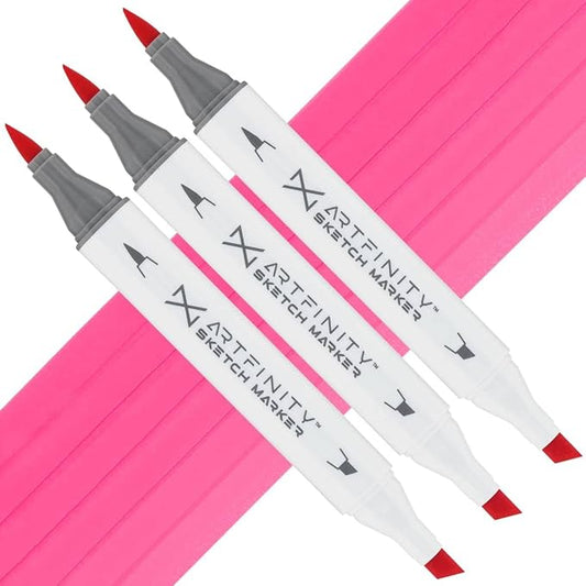 Artfinity Sketch Markers - Set of 3 - Pink Pink RV3-4, Vibrant, Professional, Dye-Based Alcohol Markers for Artists, Drawing, Travel, & More