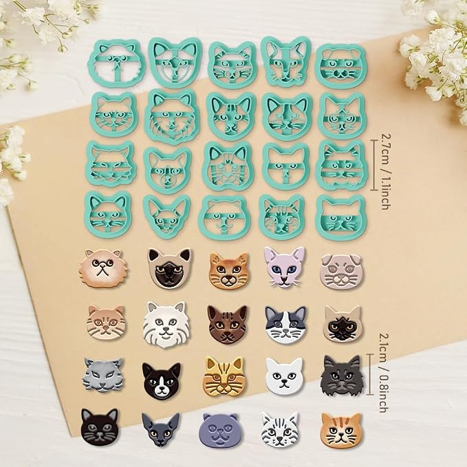 ORIGACH 20 Pcs Small Stud Cute Cat Polymer Clay Cutters Set