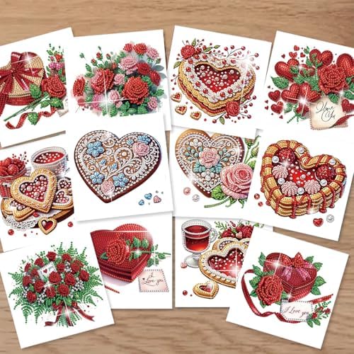 12pcs Diamond Art Painting Cards Valentine's Day Heart Rose Kit