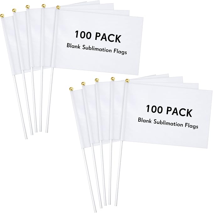 Remerry 100 Pcs Blank Sublimation Flags on Stick, Mini White DIY Flags