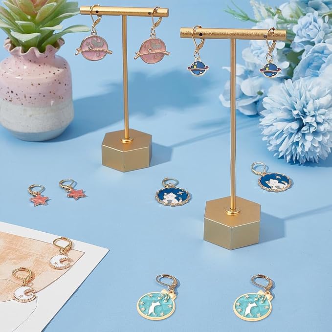 SUNNYCLUE 1 Box 20Pcs Stitch Markers Crochet Stitch Marker Cute Planet Moon Star Enamel Charms Clip On Removable Lobster Clasp Zipper Pull Charm Locking Knitting Markers for Weaving Sewing Quilting