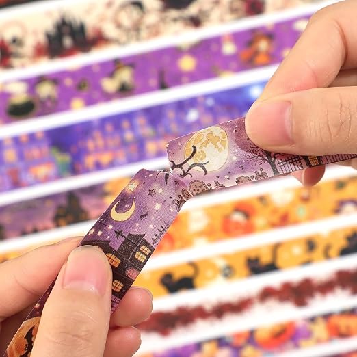 icceemee Halloween Washi Tape Set 36 Rolls, Vintage Pumpkin Ghost Bat Spider Witch Decorative Masking Tape, Holiday Craft Tape for Journaling Scrapbook Gift Wrapping Card Making DIY Crafts