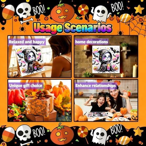 Tabszca 4 Pack Halloween Paint by Numbers Kit for Kids with Frame 8x8 Inch