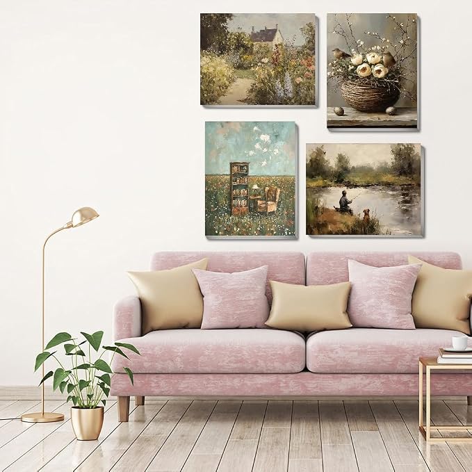 NEGEKFKX 4 Pack Retro Paint by Numbers Kit for Adults Beginner with Framed,Flowers Easy Adult Paint by Number Kits on Canvas DIY Painting for Beginners Art by Numbers for Home Wall Decor 10x12 Inch