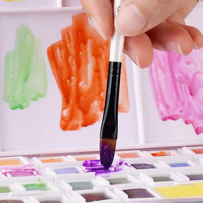 GETHPEN Filbert Paint Brushes Set, 12 PCS Artist Brush for Acrylic Oil | Filbert Artist Paint brushes, Acrylic Oil Watercolor Gouache,Professional Painting Kits with Synthetic Nylon Tips, White
