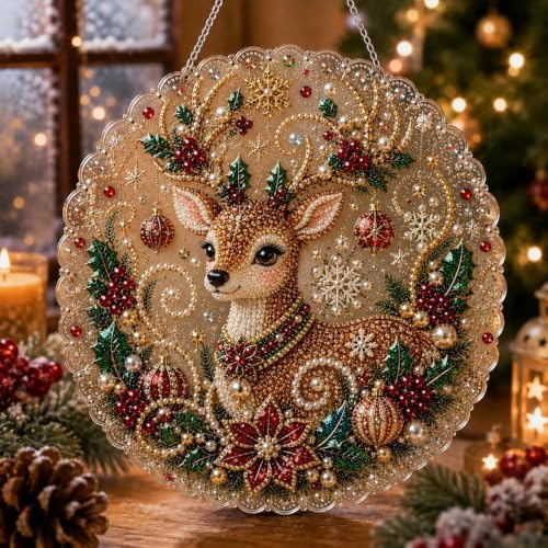 Christmas Pearl Diamond Painting Suncatcher Kit, DIY Bead Craft (#B)