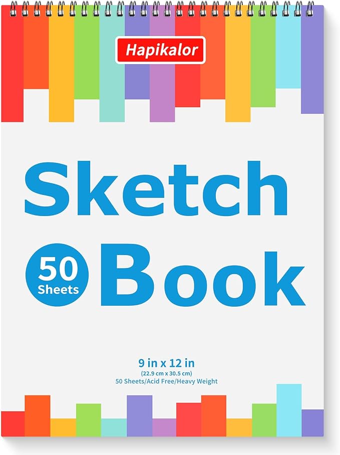 9" x 12" Sketch Book, 1-Pack 50 Sheets Spiral Bound Art Sketchbook Notebook | Acid Free Artist Drawing Book Paper, Art Supplies for Adults Kids, Coloring Book, Sketch Paper for Drawing Coloring Sketching