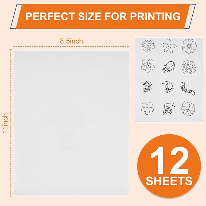 FURWEY Wash Away Embroidery Stabilizer,12PCS 8.5x11,Self Adhesive,Printable | Water Soluble Embroidery Paper, Self Adhesive & Printable, for Hand & Machine Use, 8.5 x 11 Inches, 12 Sheets