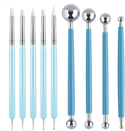 UUSYCUN 9PCS Sculpting Clay Dotting Tools, Dotting Tools for Painting Mandalas, 2-Way Ball Stylus Clay Tools for Embossing, Sculpting, Shaping, Nail Art, Polymer Clay, Pottery Crafts, Rhinestone, Rock