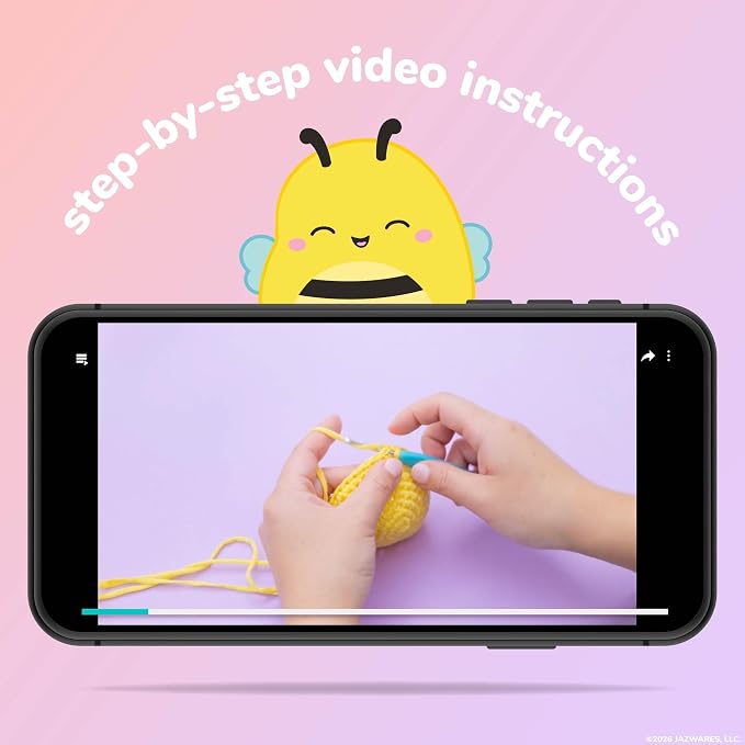 Original Squishmallows™ Crochet Kit – Sunny Bag Charm, Bumblebee Crochet Kit for Beginners with Yarn, Starter Hooks, Step-by-Step Tutorials, DIY Craft, Great Teen Gifts