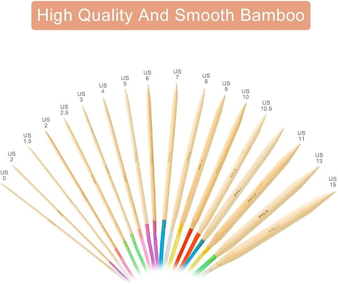 18 Pairs Circular Knitting Needles Set, Vancens Premium Bamboo Knitting Needles with Colorful Plastic Tube, 5 Kind of Tools for Weave are Included, 18 Sizes: 2mm - 10mm, 16 Inches Length