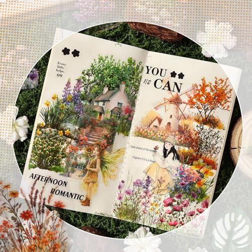 Transparent Flower Stickers for Scrapbooking - 240 Pcs Aesthetic Botanical & Floral Stickers for Scrapbook Supplies, Junk Journal Supplies, Card Making and DIY Craft