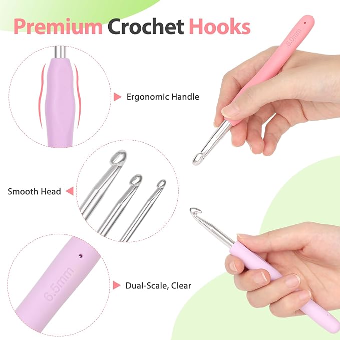 Coopay Crochet Hooks Set with Case,Crochet Hook Kit for Arthritic Hands | 12 Sizes Ergonomic Soft Grip Crochet Needles Set for Beginner Adults-2mm(B)-8mm(L)-Ideal Gifts